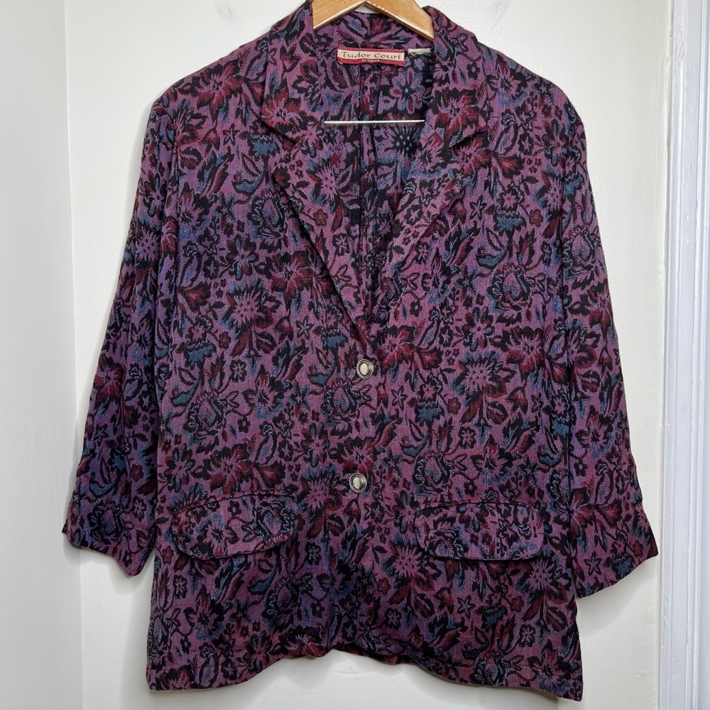 Vintage Tudor Court by Haband Purple Floral Blazer Jacket Approx. Large NO TAGS